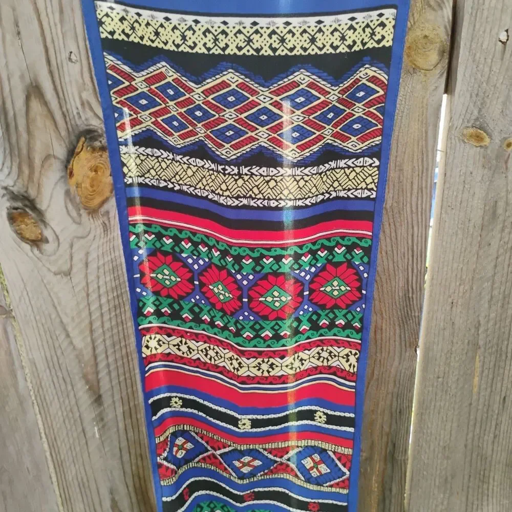 Vintage Southwestern Tribal Geometric Oblong Scarf Royal Blue Red Yellow 54x10
